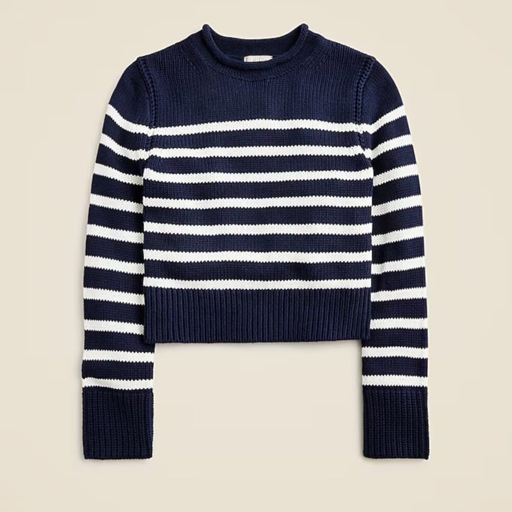 J. Crew Heritage Cotton Rollneck Sweater in Stripe Navy/White